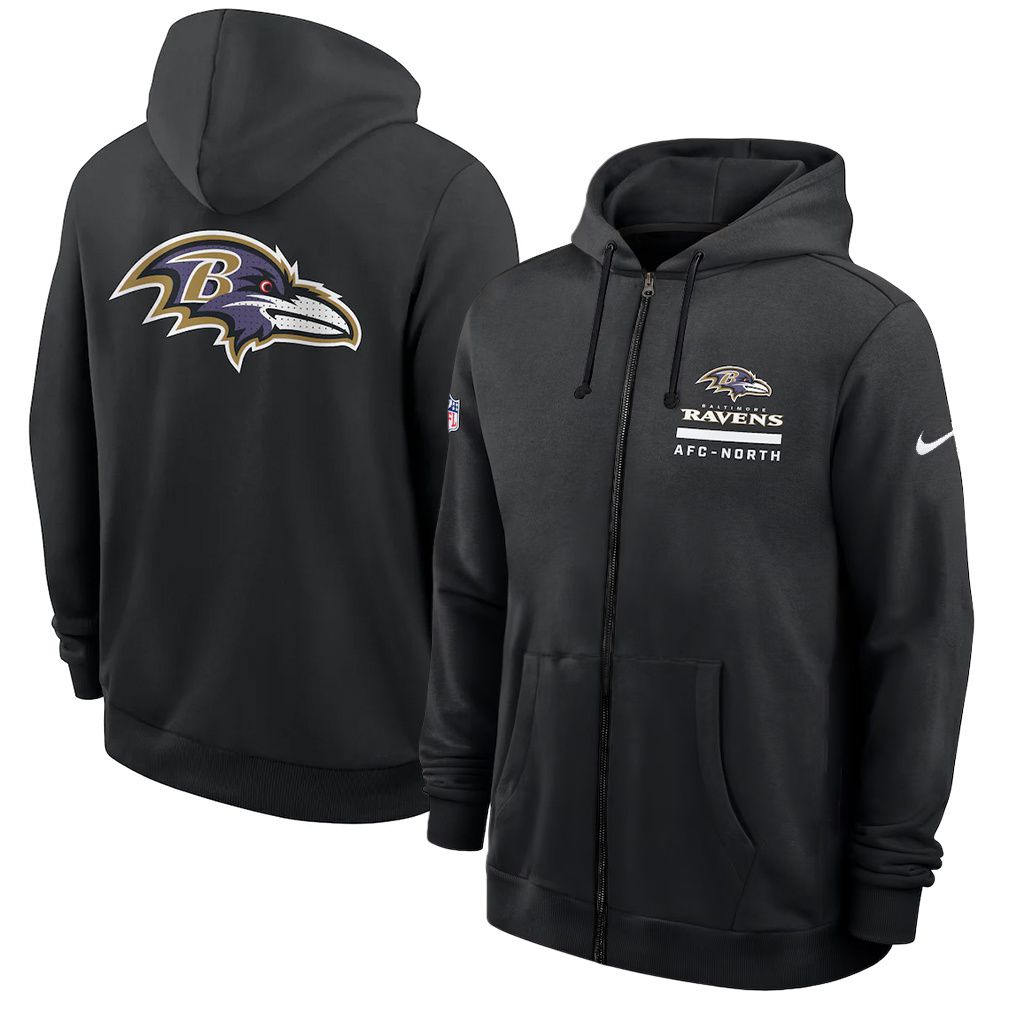 Men 2026 NFL Baltimore Ravens zip-up hoodie black 01->baltimore ravens->NFL Jersey